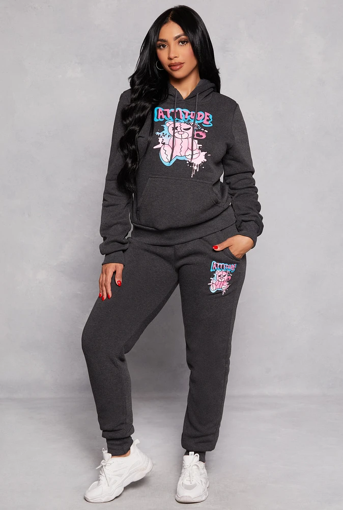 Womens Fleece Lined Attitude Graphic Sweatpants, Grey, Size M