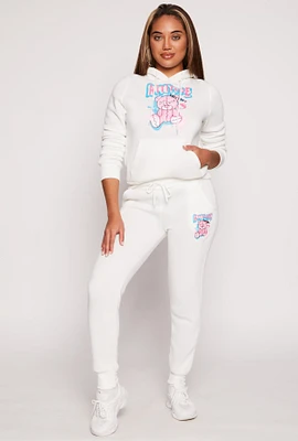 Womens Fleece Lined Attitude Graphic Sweatpants, White, Size M