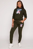 Womens Fleece Lined Attitude Graphic Sweatpants, Green, Size M