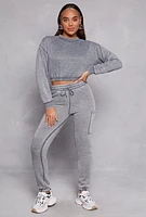 Womens Elastic Waist Cropped Sweatshirt, Grey, Size S