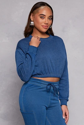 Womens Elastic Waist Cropped Sweatshirt,