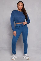 Womens Elastic Waist Cropped Sweatshirt, Blue,