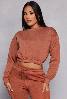 Womens Elastic Waist Cropped Sweatshirt,