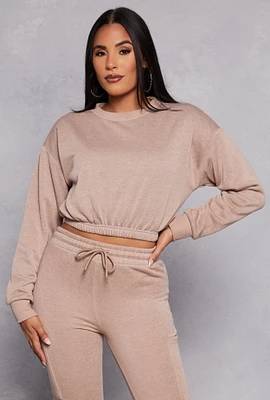 Womens Elastic Waist Cropped Sweatshirt,