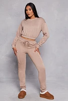 Womens Elastic Waist Cropped Sweatshirt,