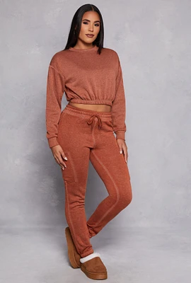 Womens Fleece Lined Drawstring Cargo Sweatpants, Brown, Size M