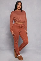 Womens Fleece Lined Drawstring Cargo Sweatpants, Brown, Size M