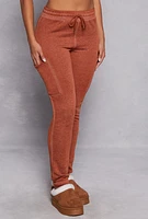 Womens Fleece Lined Drawstring Cargo Sweatpants, Brown, Size M