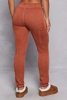 Womens Fleece Lined Drawstring Cargo Sweatpants, Brown, Size M