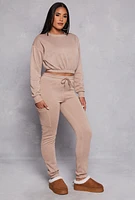 Womens Fleece Lined Drawstring Cargo Sweatpants, Khaki, Size M