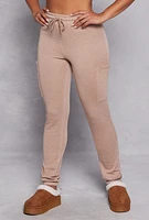 Womens Fleece Lined Drawstring Cargo Sweatpants, Khaki, Size M