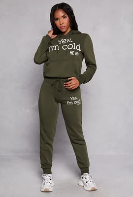 Womens Yes Im Cold Joggers, Green, Size M