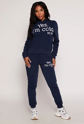 Womens Yes Im Cold Joggers, Blue, Size M