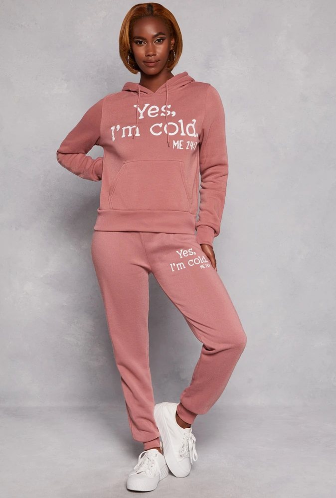 Womens Yes Im Cold Joggers, Pink, Size L
