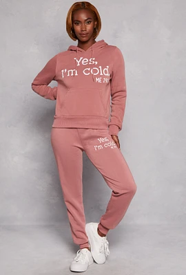 Womens Yes Im Cold Joggers, Pink, Size L