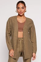 Womens Ribbed Open Front Cardigan, Green, Size M