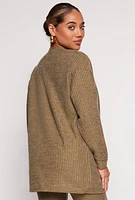 Womens Ribbed Open Front Cardigan, Green, Size M