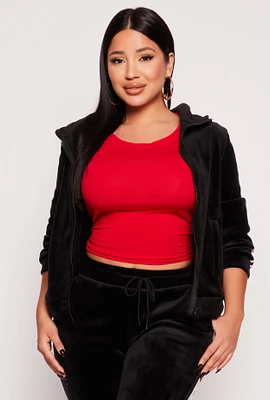 Womens Love Varsity Stripe Zip Up Velour Hoodie, Black, Size S-M