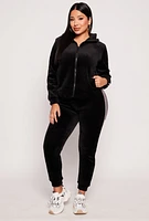 Womens Love Varsity Stripe Zip Up Velour Hoodie, Black, Size S-M