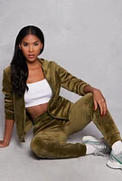 Womens Love Varsity Stripe Zip Up Velour Hoodie, Green, Size S-M