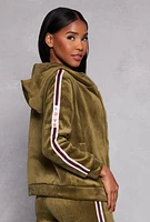 Womens Love Varsity Stripe Zip Up Velour Hoodie, Green, Size S-M