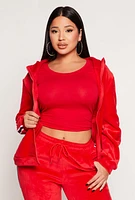 Womens Love Varsity Stripe Zip Up Velour Hoodie, Red, Size S-M