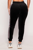 Womens Love Varsity Striped Velour Joggers, S-M