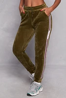 Womens Love Varsity Striped Velour Joggers, Green, Size S-M