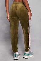 Womens Love Varsity Striped Velour Joggers, Green, Size L-XL