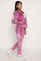 Womens Love Varsity Striped Velour Joggers, Purple, Size S-M