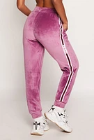 Womens Love Varsity Striped Velour Joggers, Purple, Size S-M