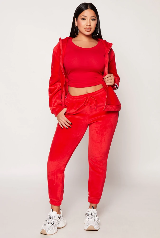 Womens Love Varsity Striped Velour Joggers, Red, Size S-M