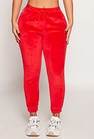 Womens Love Varsity Striped Velour Joggers, Red, Size S-M