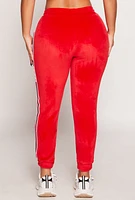 Womens Love Varsity Striped Velour Joggers, Red, Size S-M