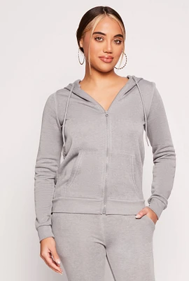 Womens Fleece Zip Front Hoodie, Grey, Size M