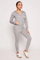 Womens Fleece Zip Front Hoodie, Grey, Size M