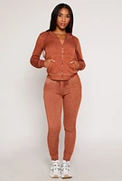 Womens Fleece Zip Front Hoodie, Brown, Size M