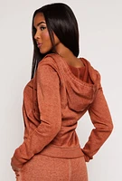 Womens Fleece Zip Front Hoodie, Brown, Size M