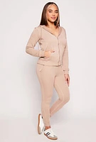 Womens Fleece Zip Front Hoodie, Beige, Size M