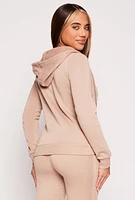 Womens Fleece Zip Front Hoodie, Beige, Size M