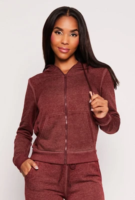 Womens Fleece Zip Front Hoodie, Burgundy,