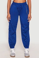 Womens French Terry Chain Detail Cargo Joggers, Blue,