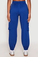 Womens French Terry Chain Detail Cargo Joggers, Blue,