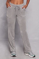 Womens Velour Straight Leg High Waist Sweatpants, Grey, Size M