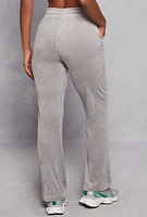 Womens Velour Straight Leg High Waist Sweatpants, Grey, Size M