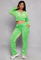 Womens Velour Straight Leg High Waist Sweatpants, Green, Size XL