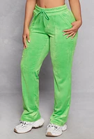 Womens Velour Straight Leg High Waist Sweatpants, Green, Size XL