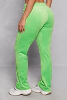 Womens Velour Straight Leg High Waist Sweatpants, Green, Size XL