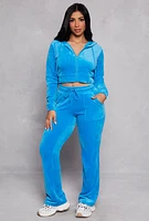 Womens Velour Straight Leg High Waist Sweatpants,