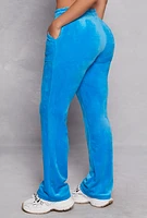 Womens Velour Straight Leg High Waist Sweatpants,